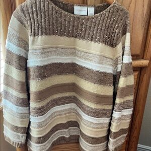 Liz Claiborne Women's Striped Sweater - Brown, Cream, and White